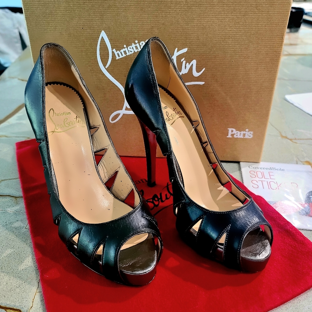 Christian Louboutin Black Leather Fontanete Heels